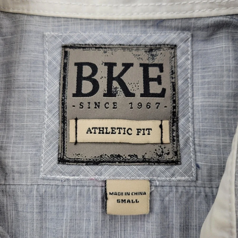 BKE Shirt‎ Mens Small Gray Check Athletic Fit Snap Front Long Sleeve Western
